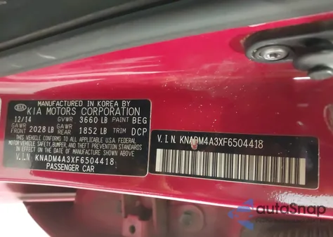 2015 Kia Rio Lx z USA, uszkodzony, nr VIN KNADM4A3XF6504418